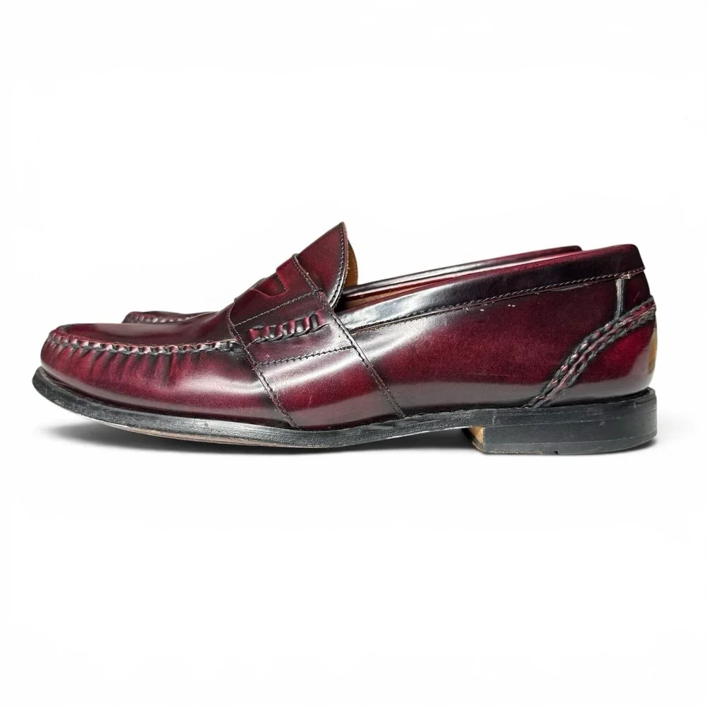 GH Bass Weejuns 9.5 Oxblood Burnished Leather Penny Loafers Dress Shoes Moc Toe